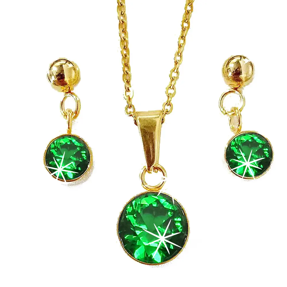 Green Gem Earrings Jewelry Set