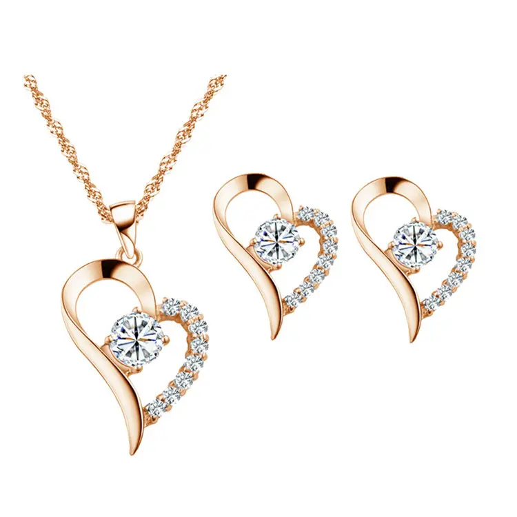 Rose Gold Necklace Earring Jewelry Set