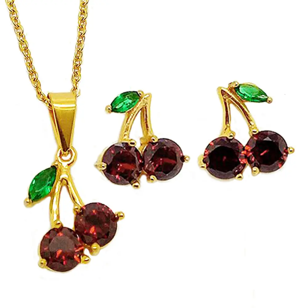 Cherry Pendant Necklace Earring Set