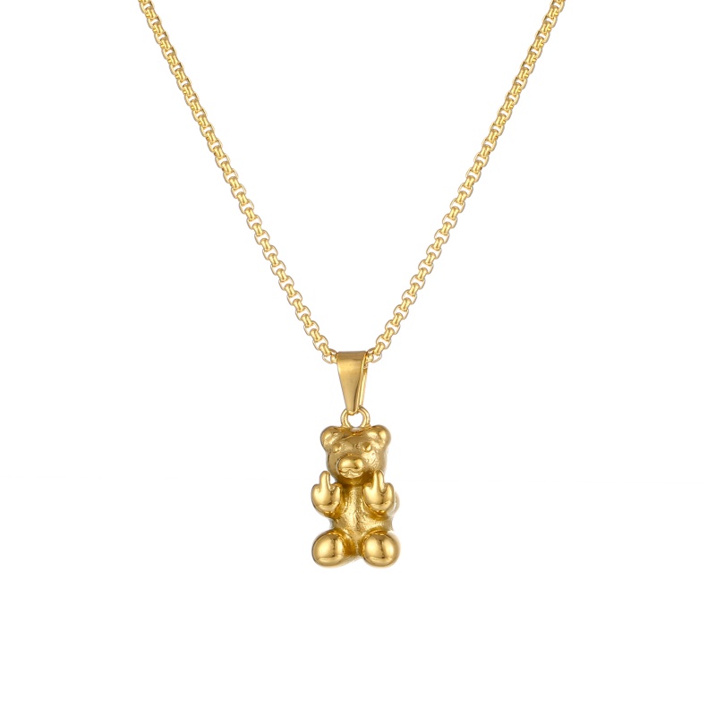 stainless steel teddy bear necklace