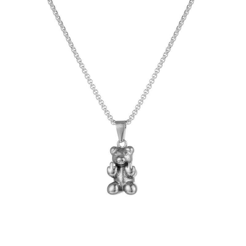 stainless steel teddy bear necklace