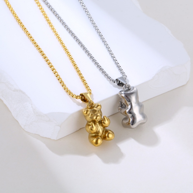 stainless steel teddy bear necklace