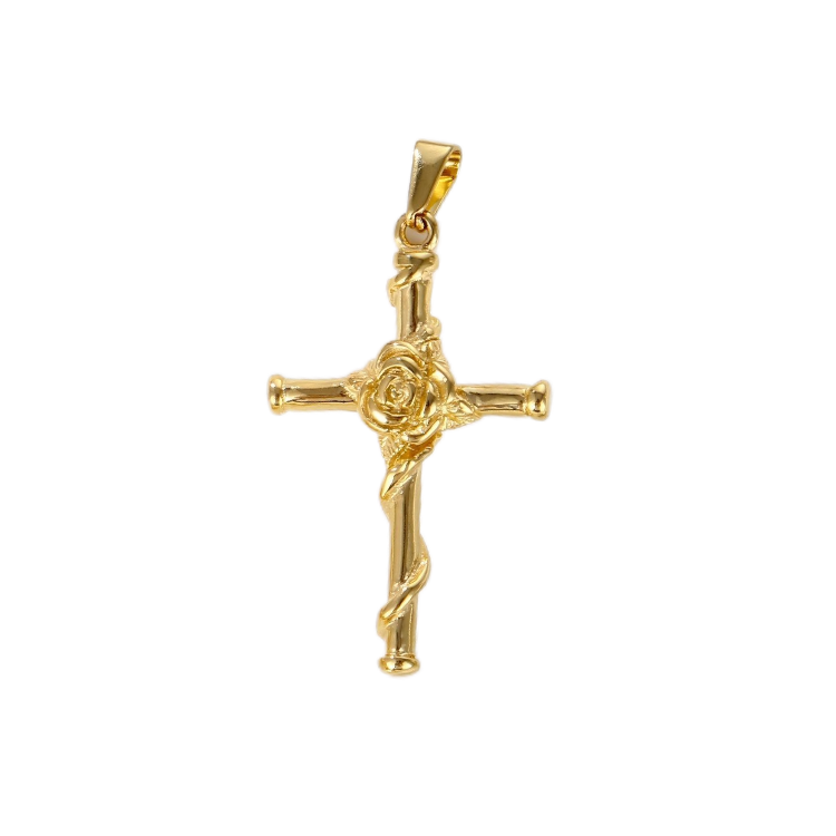 18K Gold Plated Rose Cross Pendant