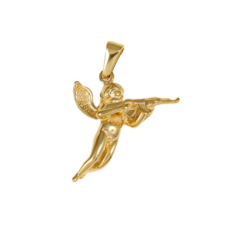 Gold Plated Angel With Gun Pendant